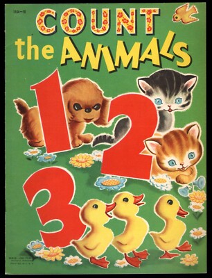 Count The Animals 1-2-3 Litho Book #1164-10 Cute, Classic Lowe Co. File Copy