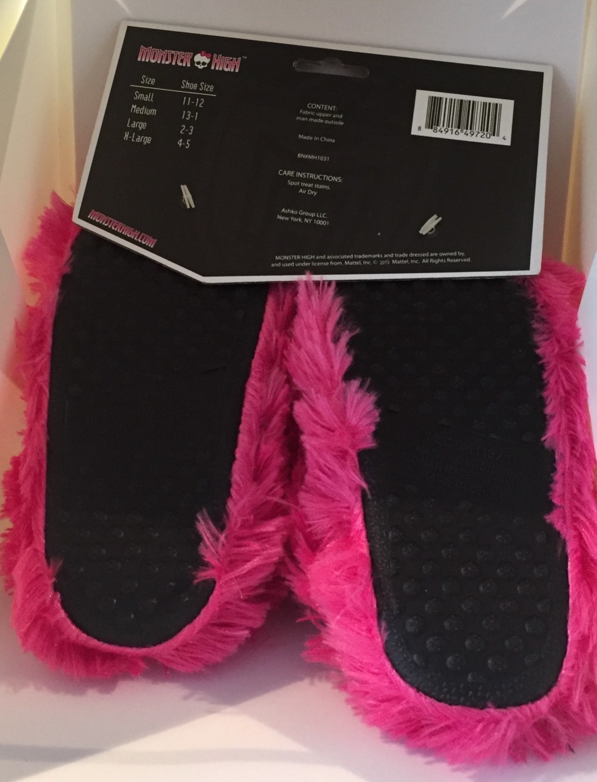 New -Cute -  Pink Furry Monster High Slippers - Girls - Size M 13-1