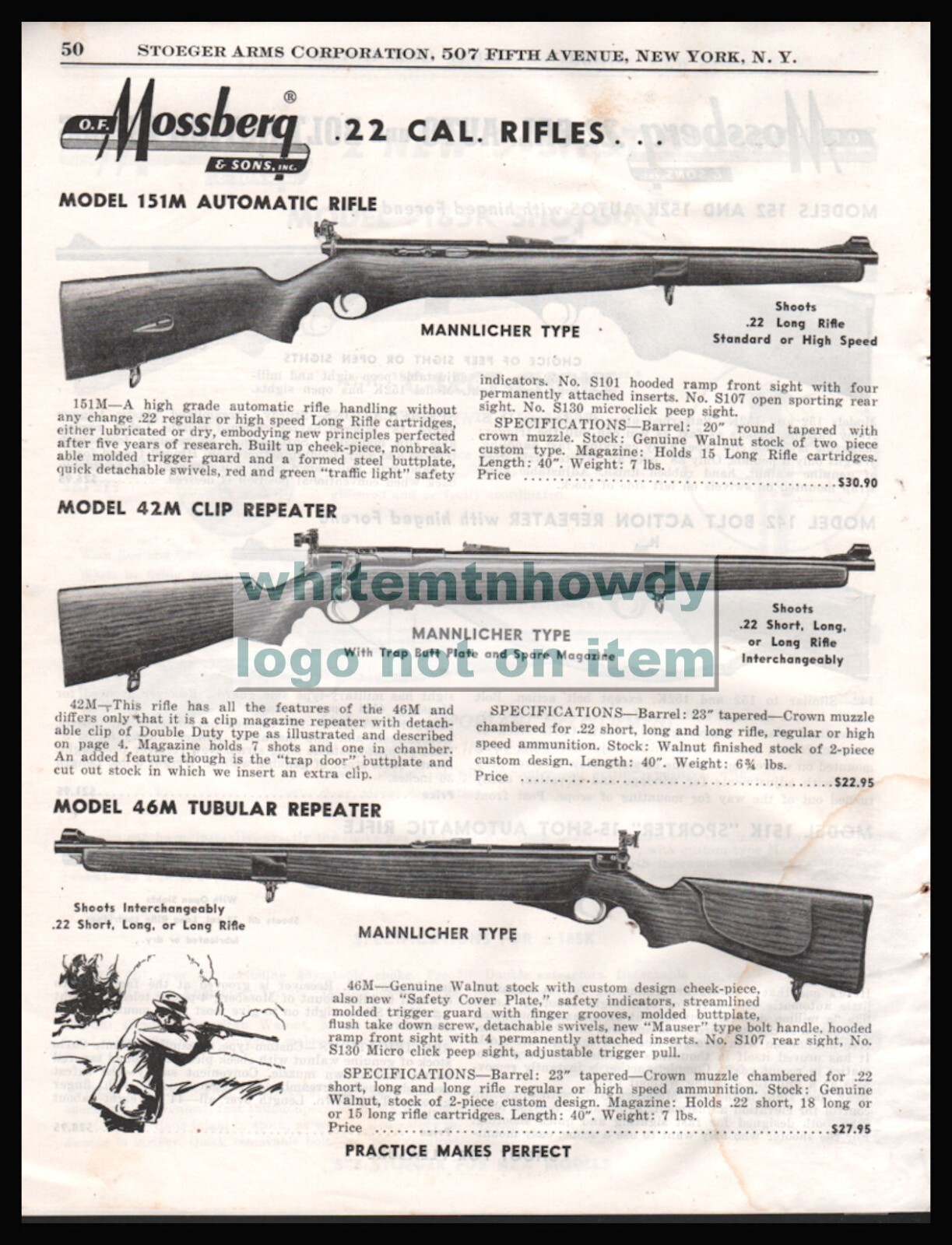 1951 MOSSBERG Model 146B and 144 7-shot Bolt Action .22