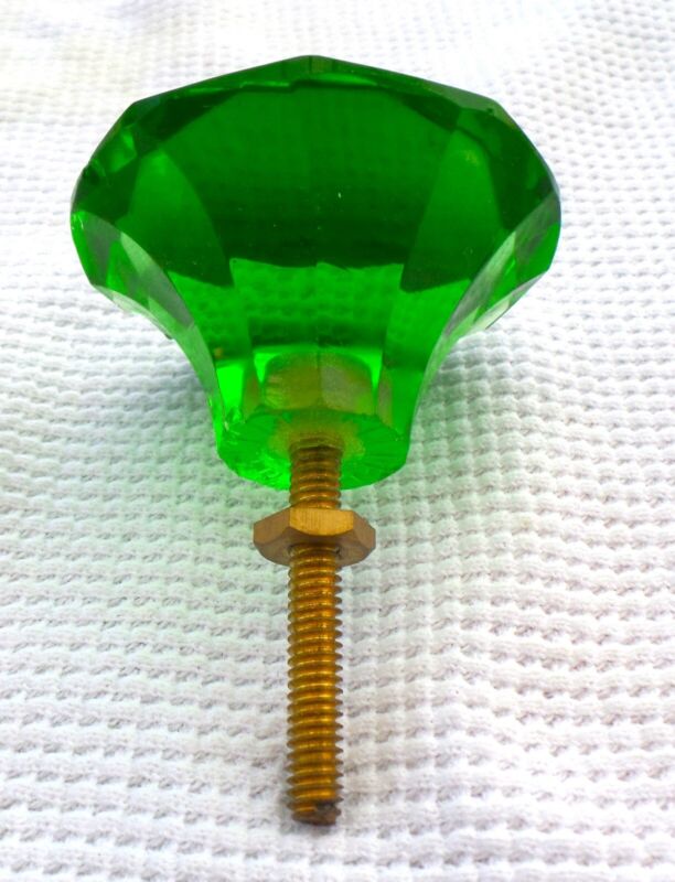 Vintage Sea GREEN GLASS Door Knob BEAUTIFUL FACETED 2&1/2" Diameter great finish
