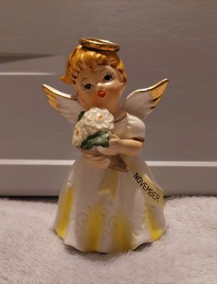 Vintage Retro Kitsch Angel November Flower Girl Figurine Ornament