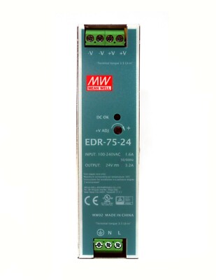 10pc DIN Rail DC Switching Power Supply EDR-75-24 76.8W 24V 3.2A Mean Well MW