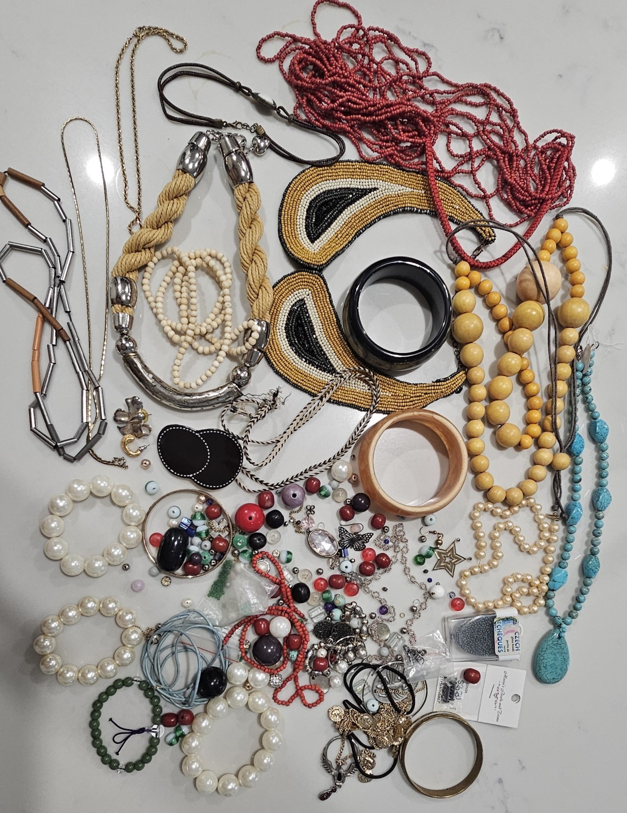 ​Large Estate Jewelry Lot 1.3k Mixed Vintage Costume Necklaces, Bracelets, Beads