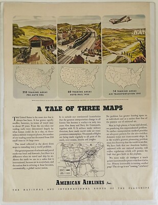 American Airlines Info Advert - with route map - 1940's