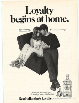 1971 Ballantine's Scotch LOYALTY BEGINS AT HOME Loyalist Couple Married Print Ad