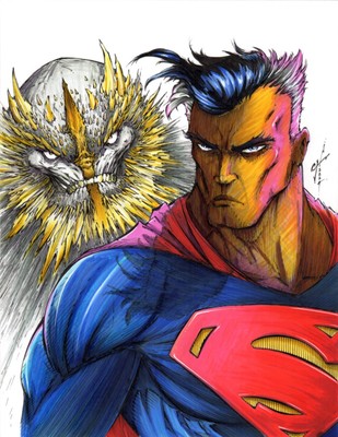 Superman, Doomsday. ORIGINAL, colored, drawing, illustration by Calvin Henio.