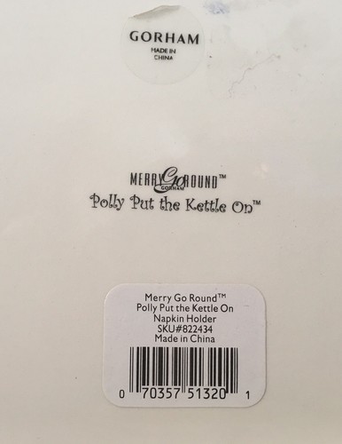 GORHAM MERRY GO ROUND Polly Put the Kettle On NAPKIN HOLDER 7.5x7.5”
