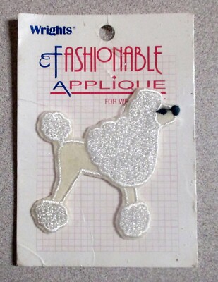 Vtg. Embroidered Applique Poodle Patch 50s jacket Clothing  Skirt dog white 3 