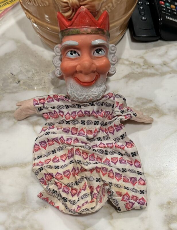Vintage Antique German Rubber Head King Hand Puppet Guignol Marionette