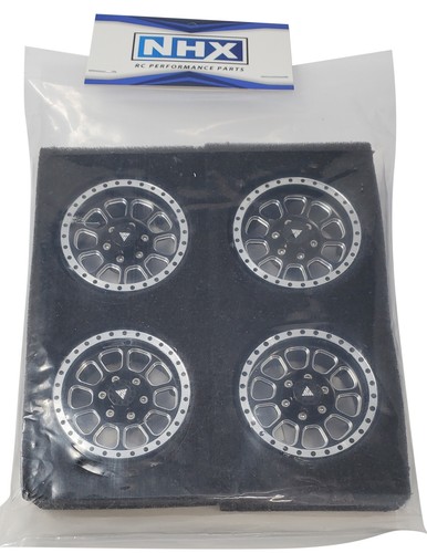 NHX RC 1.9" Heavy Aluminum Beadlock Crawler Wheels Rims -Black/Silver 4pcs/set