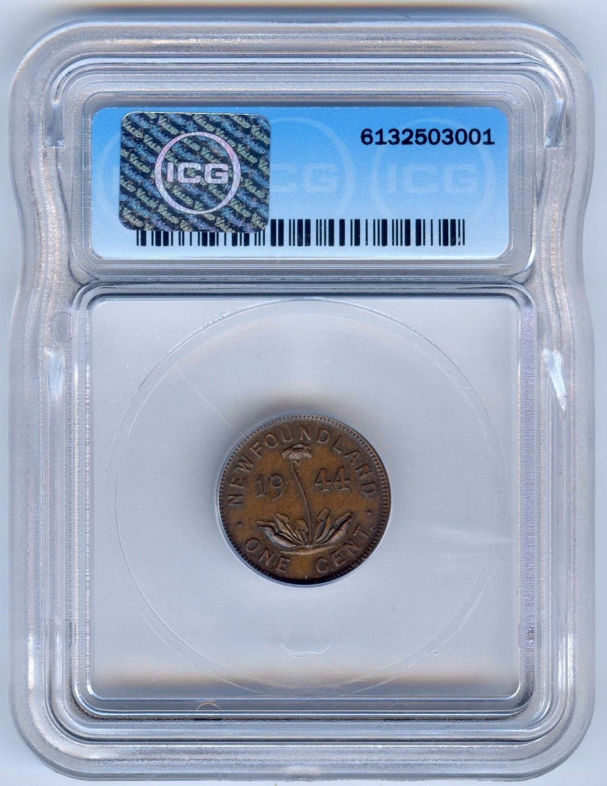 Very Rare High Grade 1944 C Newfoundland 1 Cent ICG Graded MS63 BN. Lot #2453