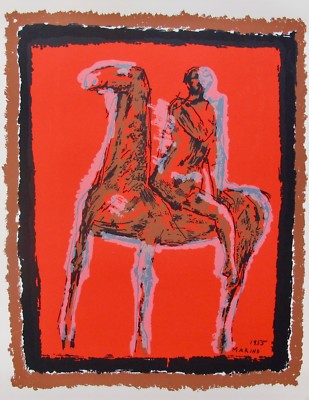 Marino Marini LE CHEVALIER 1955 Plate Signed Lithograph Horse Rider Art 26'' x20''