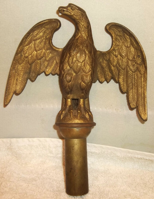 Antique Gilt Brass American Eagle Flagpole Topper Finial Nice Piece!