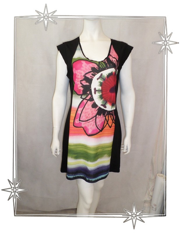 â¥ - Robe Fantaisie Droite  Noire Multicolore  39v2024 Desigual  Taille L