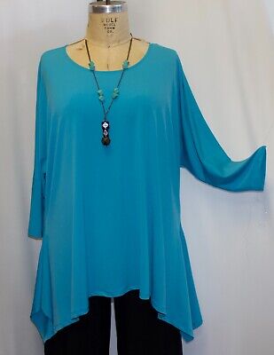 Coco & Juan Plus Size Tunic Top Lagenlook Turquoise Drape Shirt OS 1X,2X,3X B60''