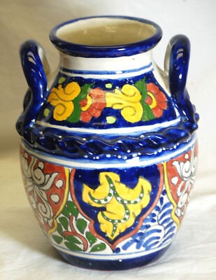 Talavera Mexico Art Pottery Pot Jug Hand Painted Liceagui Sin Plomo Signed