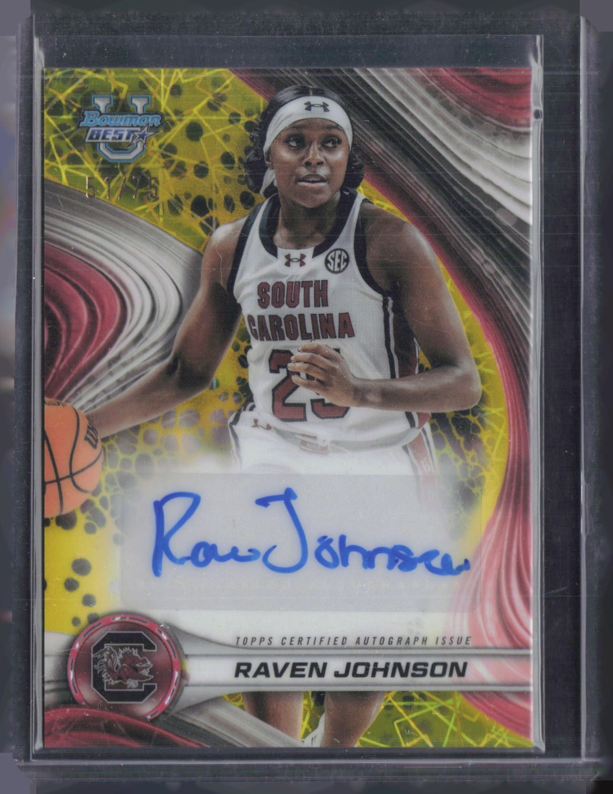 2024 Bowman Chrome U Best Yellow Laser Refractor Raven Johnson 51/75 Auto
