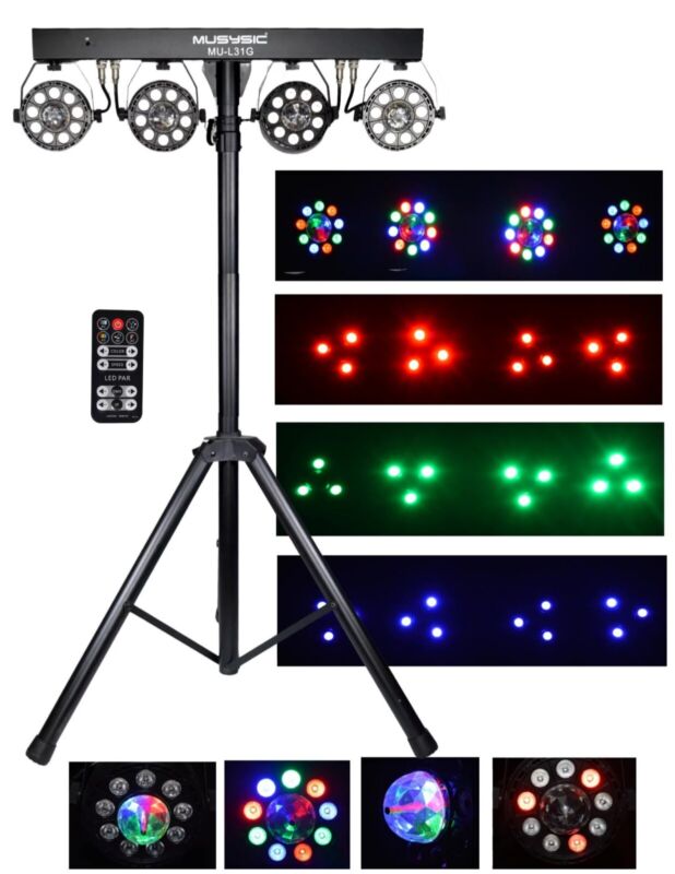 Complete Professional 4-Par Stage LEDs Lights DJ Band DMX System & Stand MU-L31G