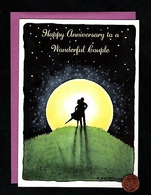 ANNIVERSARY Couple Hugging Moon Stars Night Sky - Greeting Card New W/ TRACKING