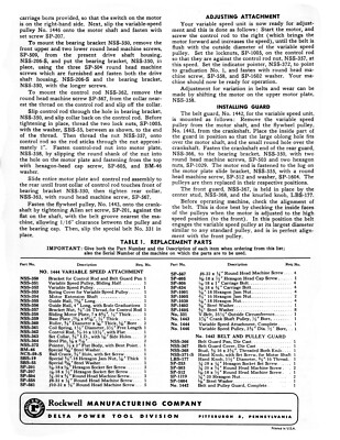 Delta 24" Scroll Saw Older Style Operating, Maintenance & Parts Manual #1954
