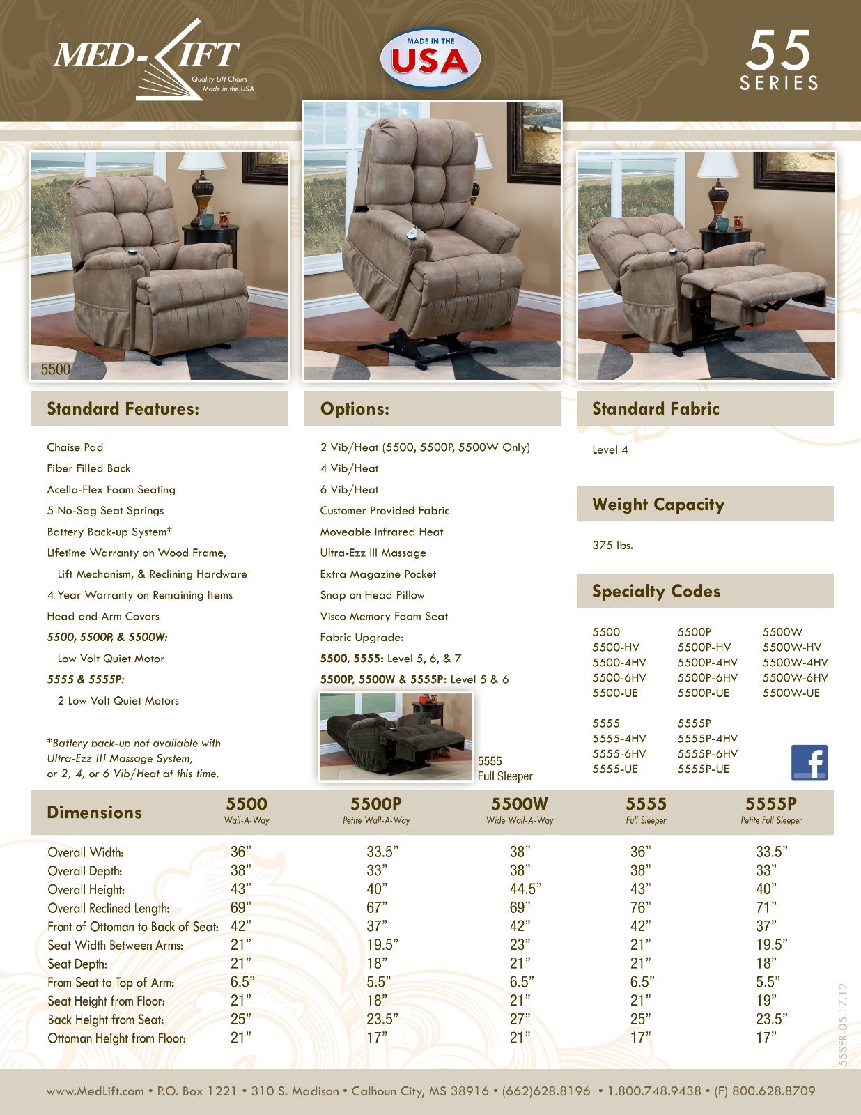 Lift Chair [Camo] Model 5555 Full Sleeper  Gets feet above Heart By Med-lift