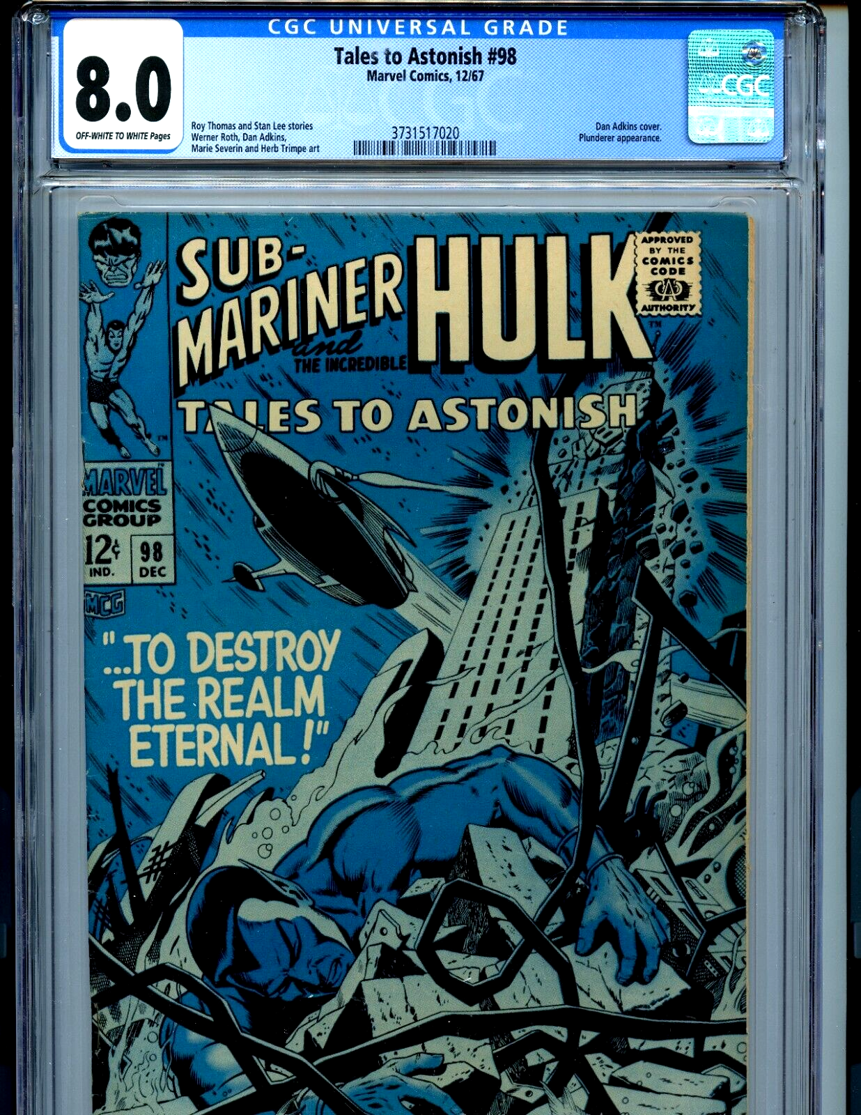 Tales To Astonish #98 CGC 8.0 1967 Marvel Plunderer Amricons