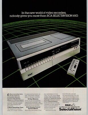 1981 RCA SelectaVision 650 Video Player Vintage Print Ad 80s Tech Man Cave Art
