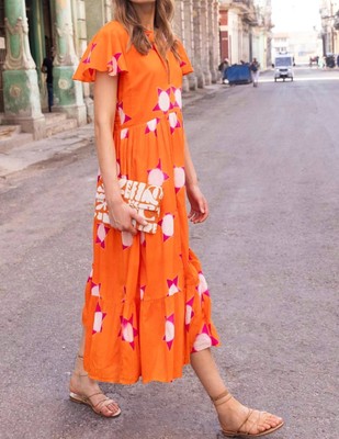 Pre-owned Oliphant V Neck Maxi Dress In Mela Orange - Size S