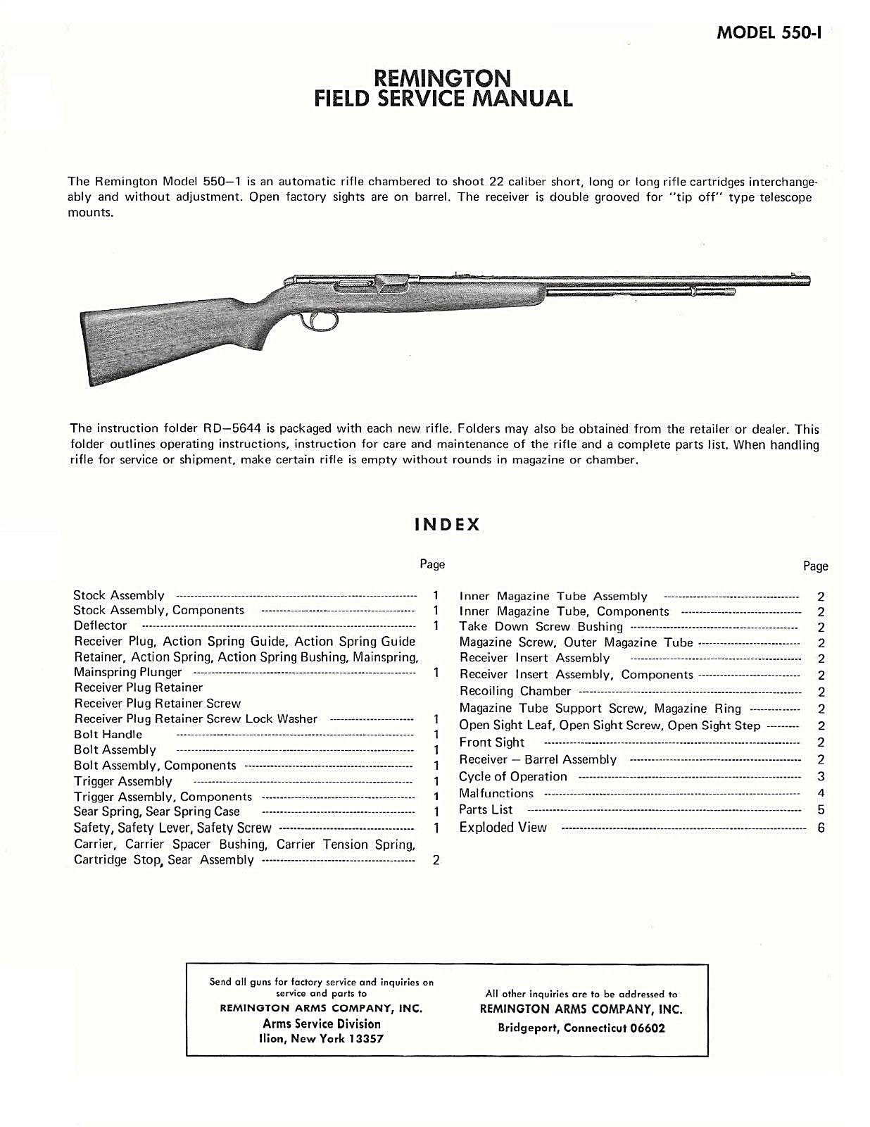 Remington Model 550 1 Factory Owners Instruction Reproduction Sporting Goods Manuals Romeinformation It