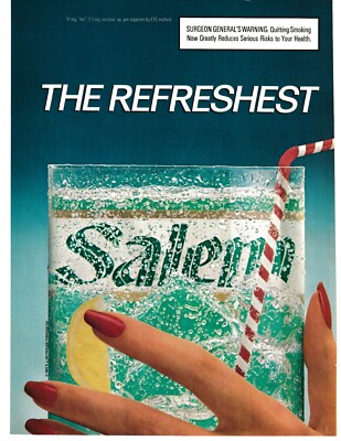1987 vintage original print ad Salem Cigarettes - The Freshest Soda & Straw