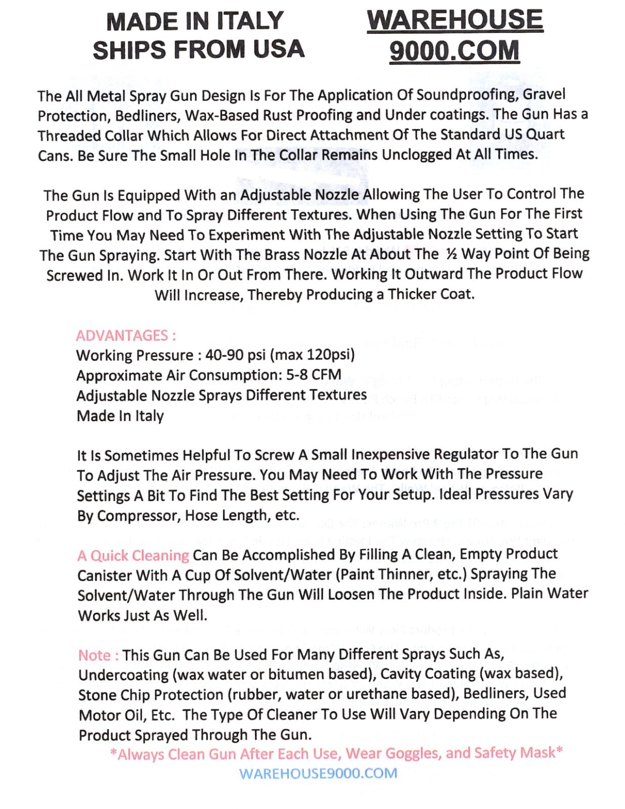 1 Gallon Fluid Film Pro Undercoat Gun Tool 2 Wands 1empty Bottle, 25 plugs Italy