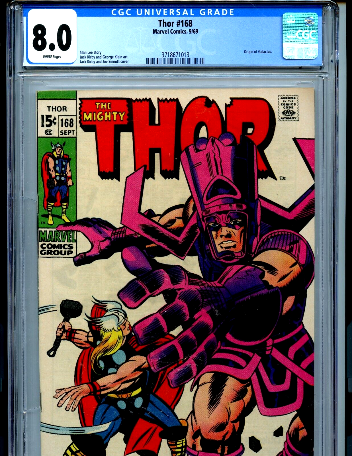 Thor #168 CGC 8.0 1969 Marvel Origin of Galactus 1st Thermal
