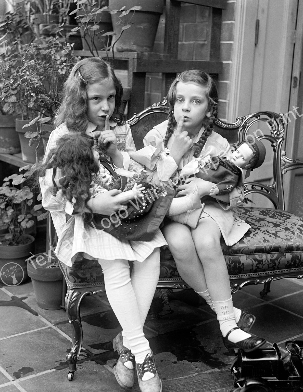 1909-1923 Two Girls Playing With Dolls Old Photo 8.5" x 11" Reprint