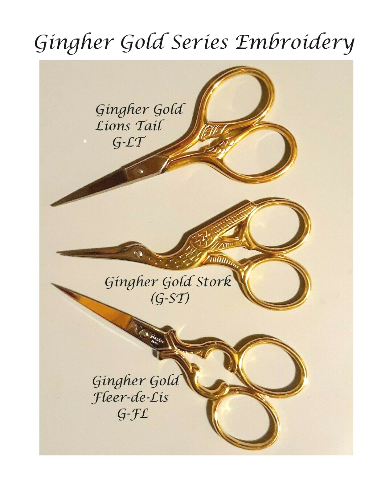 Gingher Gold Series (set of 3) Lions Tail, Stork, & Fleur-de-Lis  FREE SHIPPING
