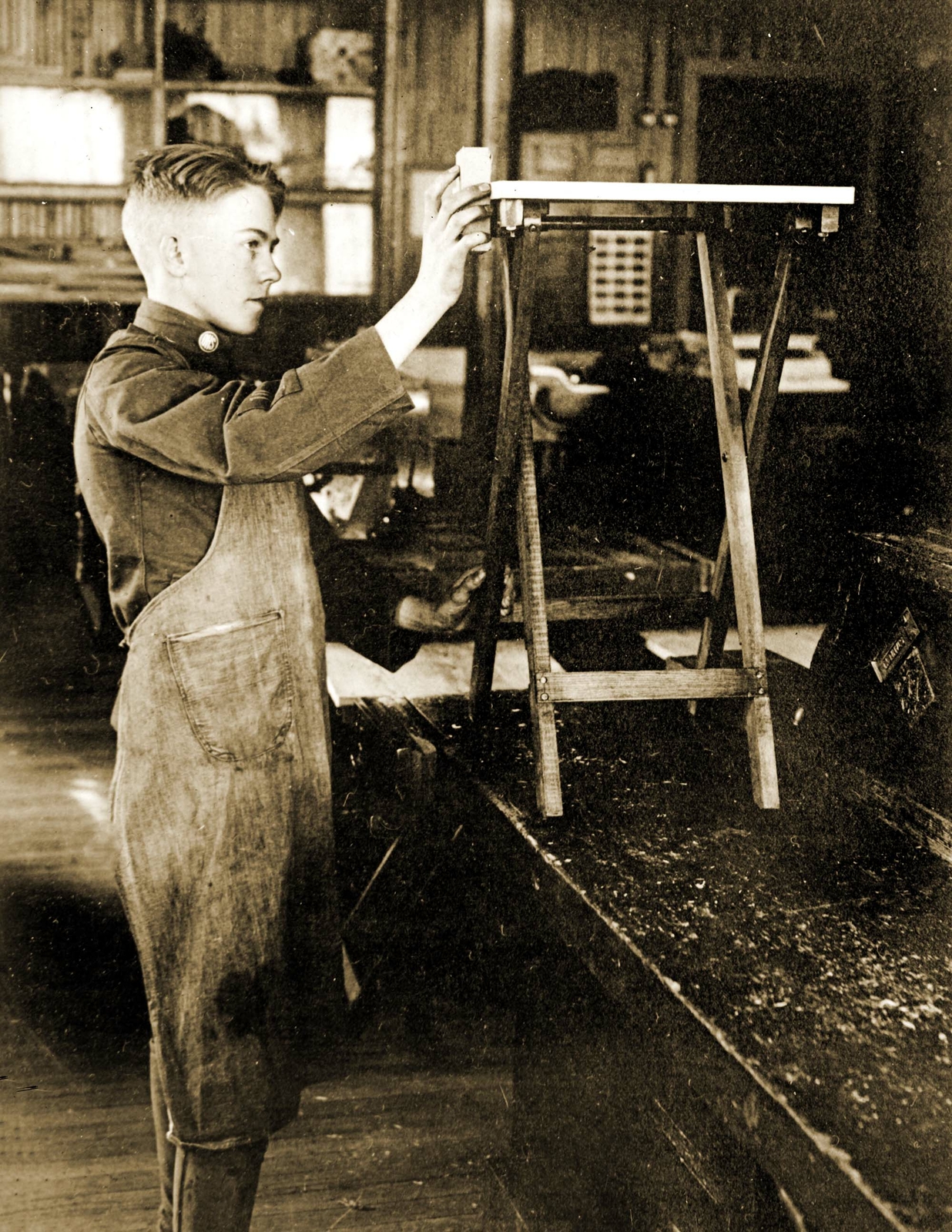 1919 Student Making a Table, Denver, Colorado Old Photo 8.5" x 11" Reprint