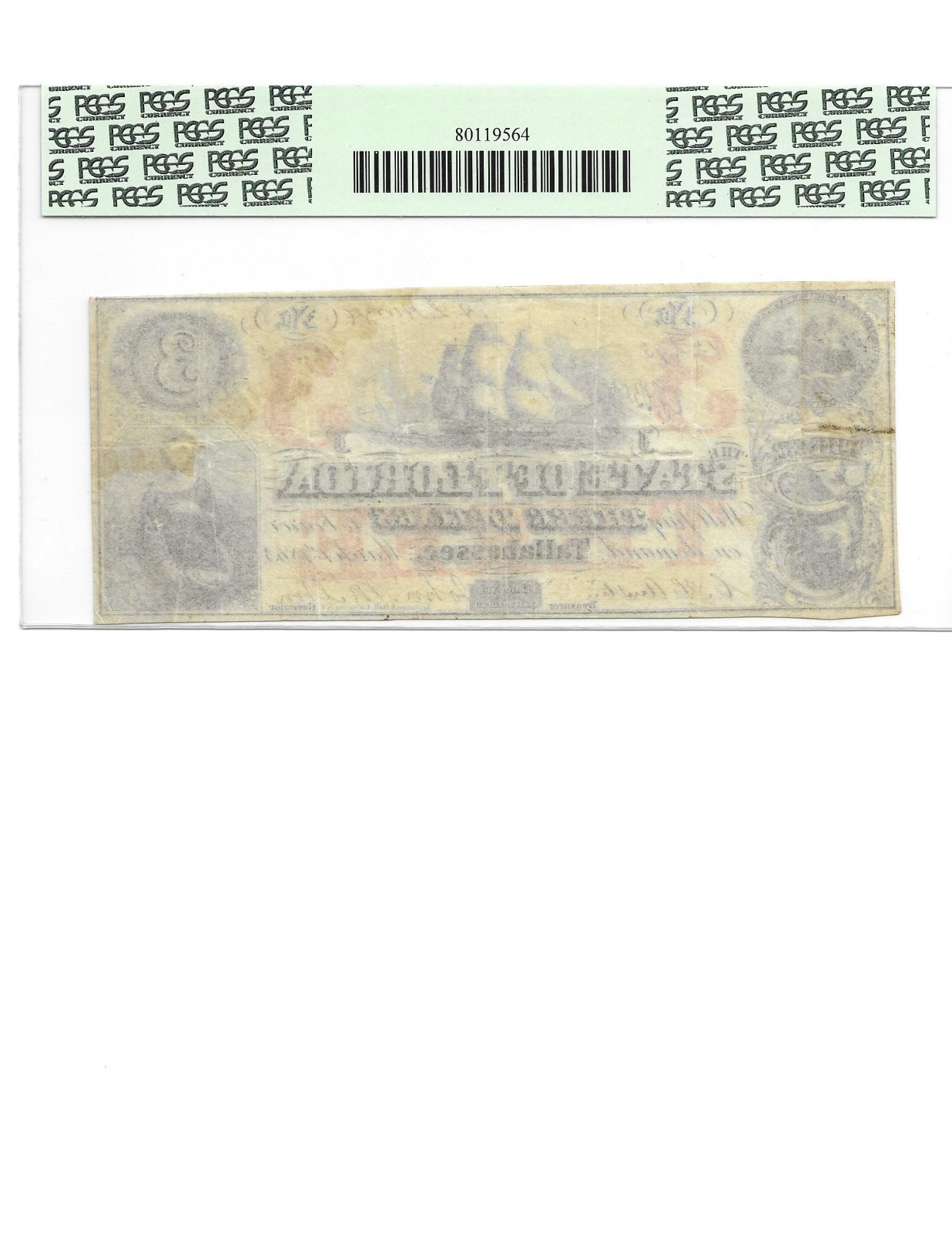 CSA era FL-Cr-17 1863 Florida $3 Banknote PCGS graded Very Fine 30PPQ