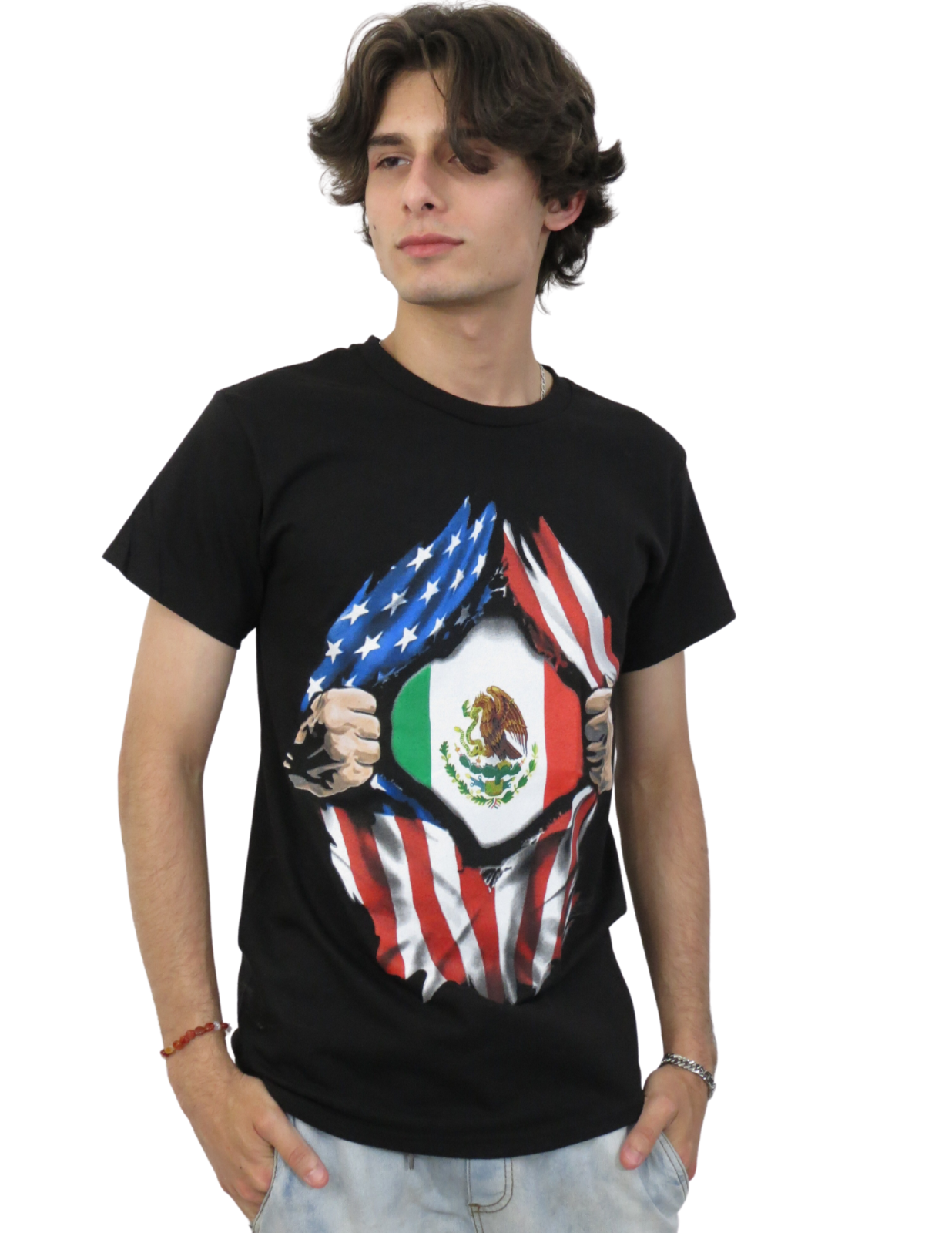 Mexican American Flags, Hands Ripping T-Shirt - Unisex Adult