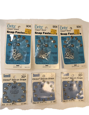 NOS Dritz Scovill VTG Gripper No Sew Snap Fasteners Lot Of 6