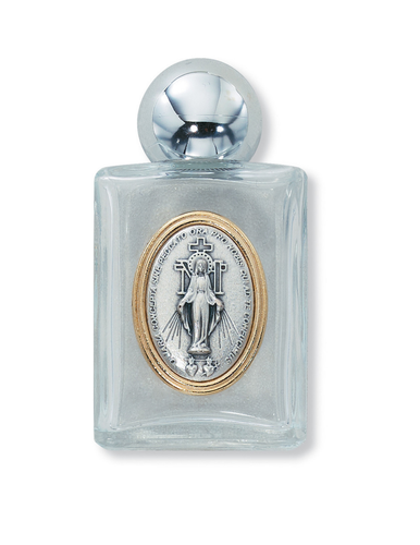 Silver Plated Embossed Our Lady of Grace Glass Water Bottle