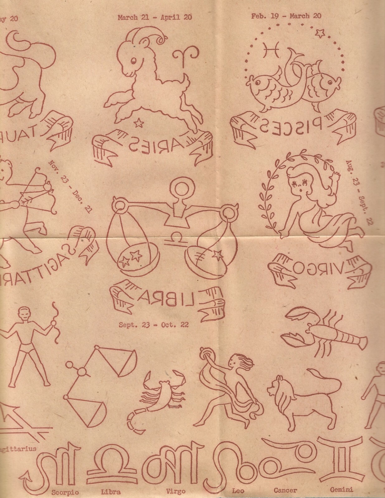 Zodiac Embroidery Transfer Patterns Emb Motif Vintage Mail Order