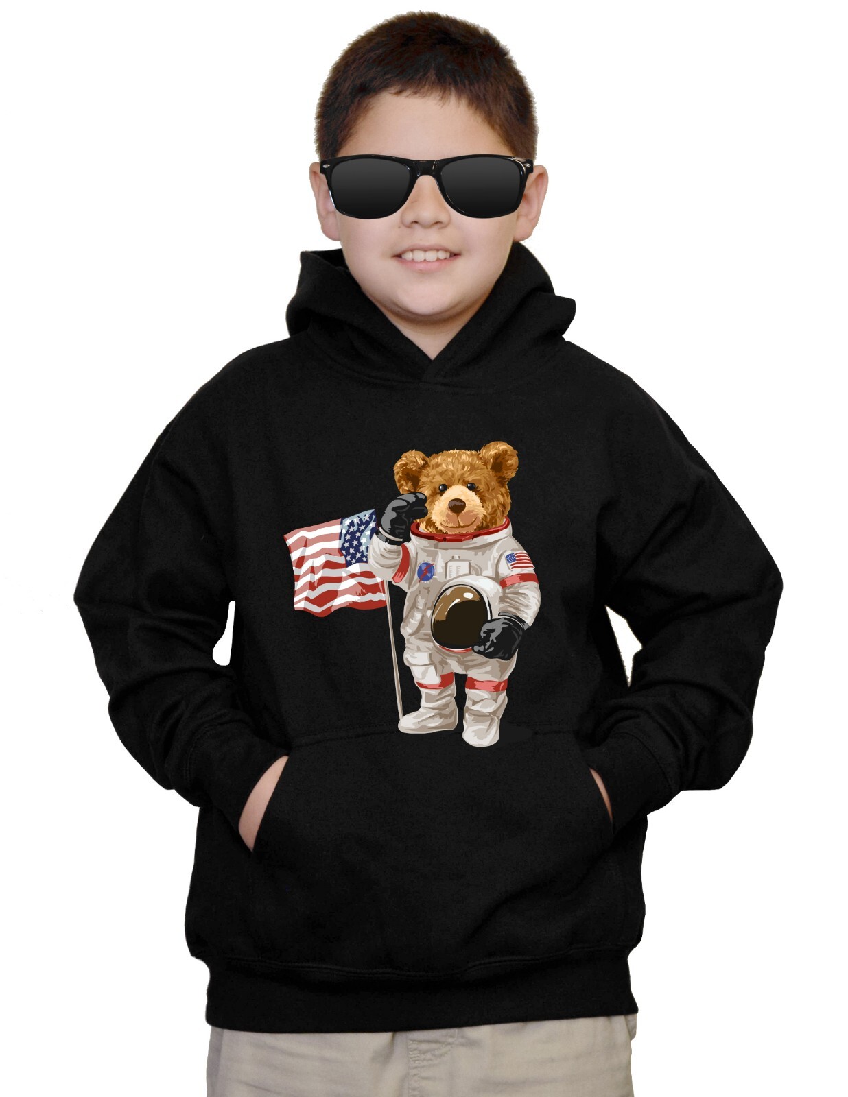 Youth Astronaut Bear F149 Black Hoodie Kids Space Galaxy