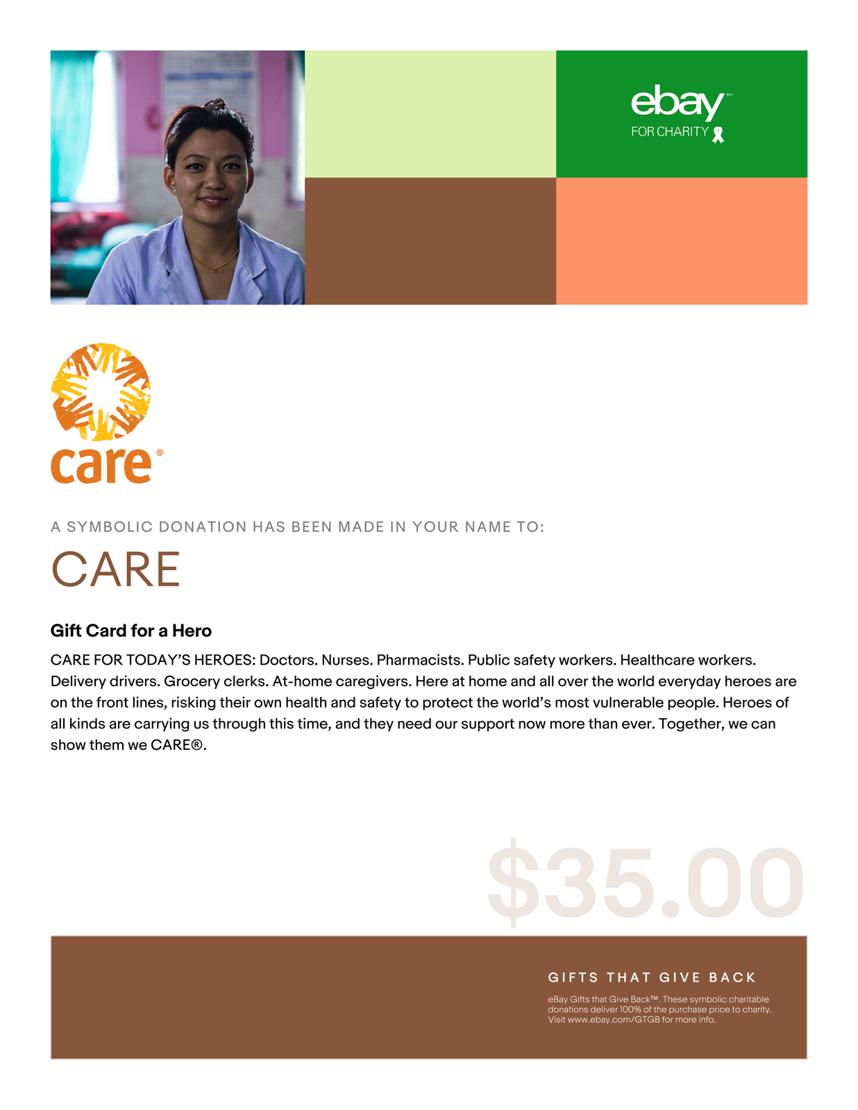 $35 Charitable Donation For: CARE Package Gift Card for a ...