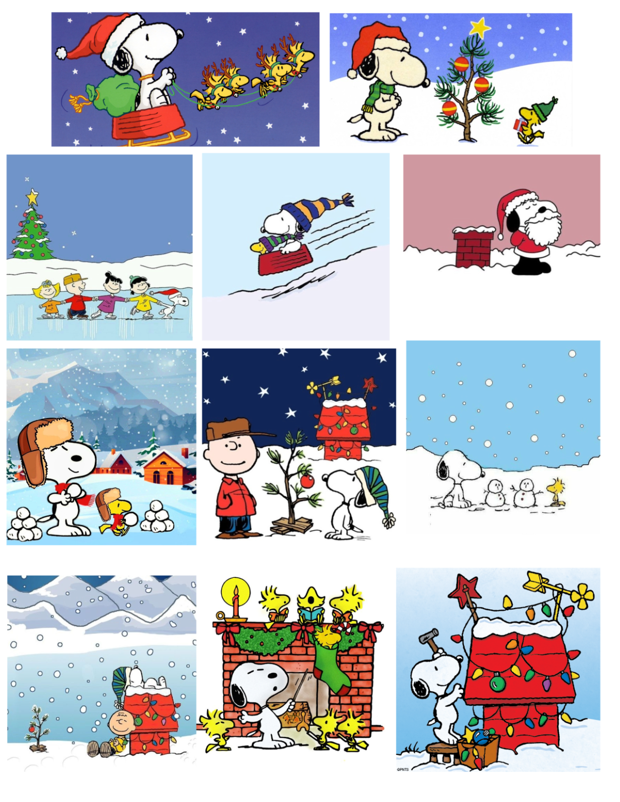 Set of 11 Christmas Snoopy Peanuts Winter Collage Craft Cotton FABRIC Panels