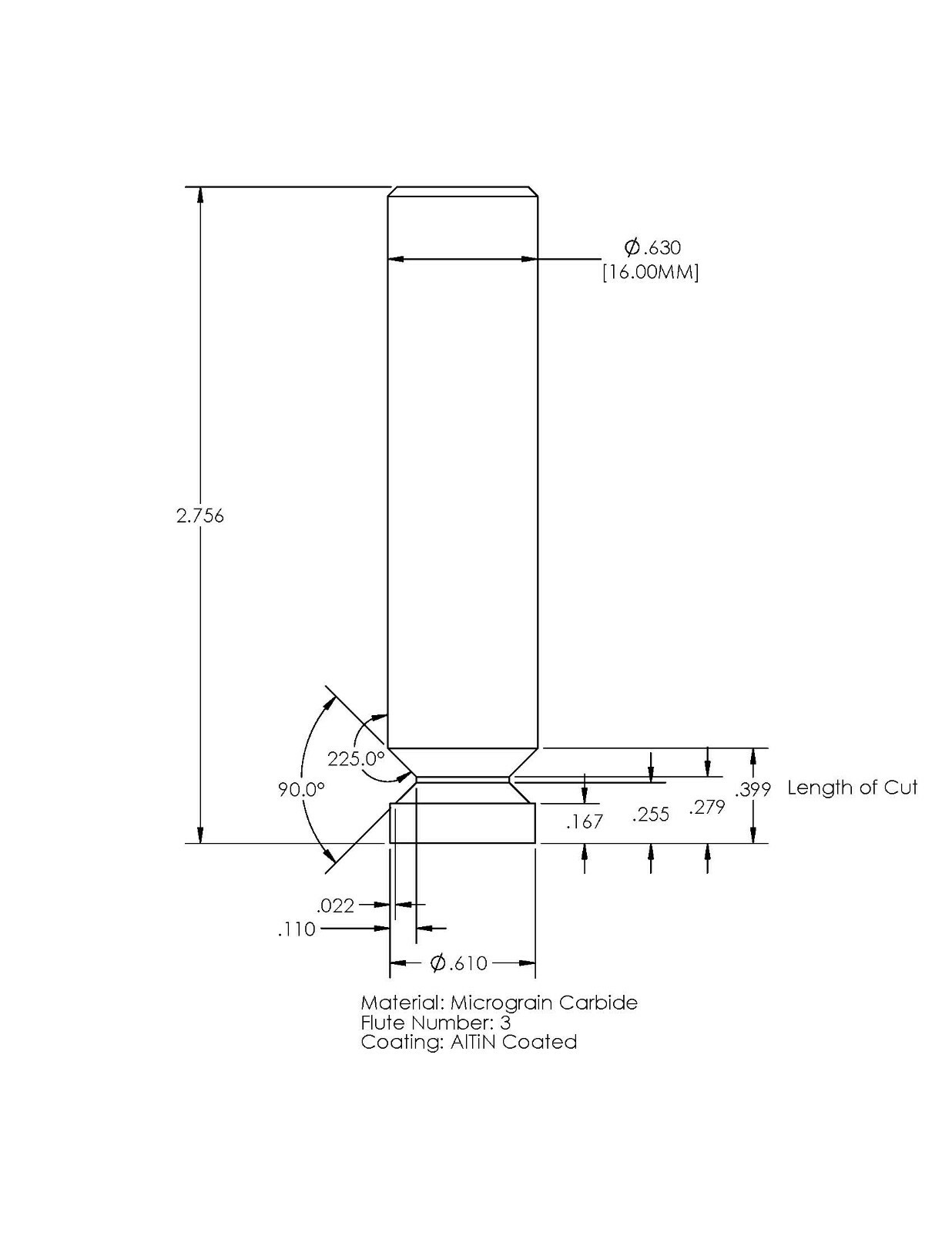 Mechforce Picatinny Rail Form Tool, Milling cutter Solid Carbide 3 Flute AlTiN