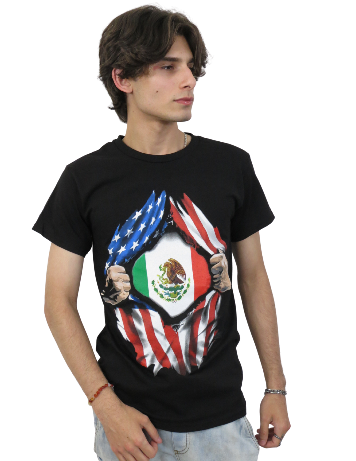 Mexican American Flags, Hands Ripping T-Shirt - Unisex Adult