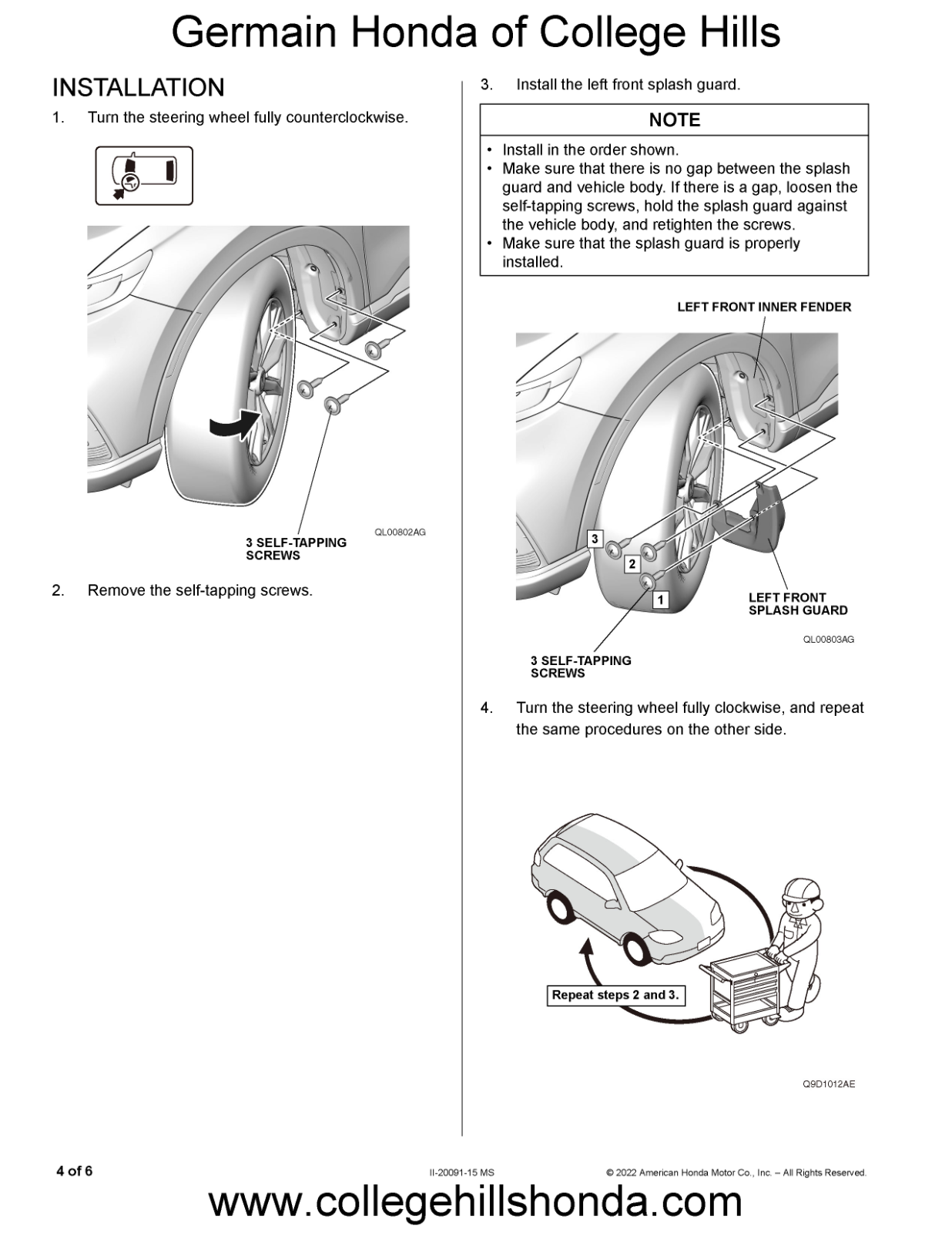2023-2025 Genuine Honda CR-V Splash Guards - Mud Guards OEM! NEW! 08P00-3A0-100
