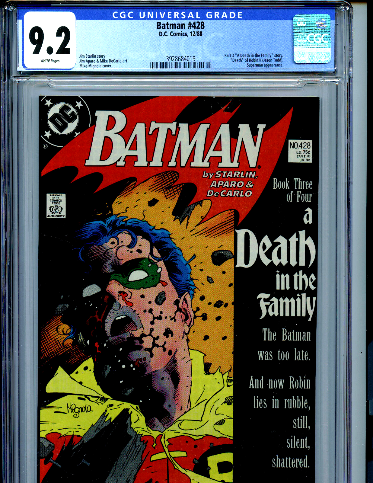Batman #428 CGC 9.2 NM- 1988 DC Death In the Family Book 3