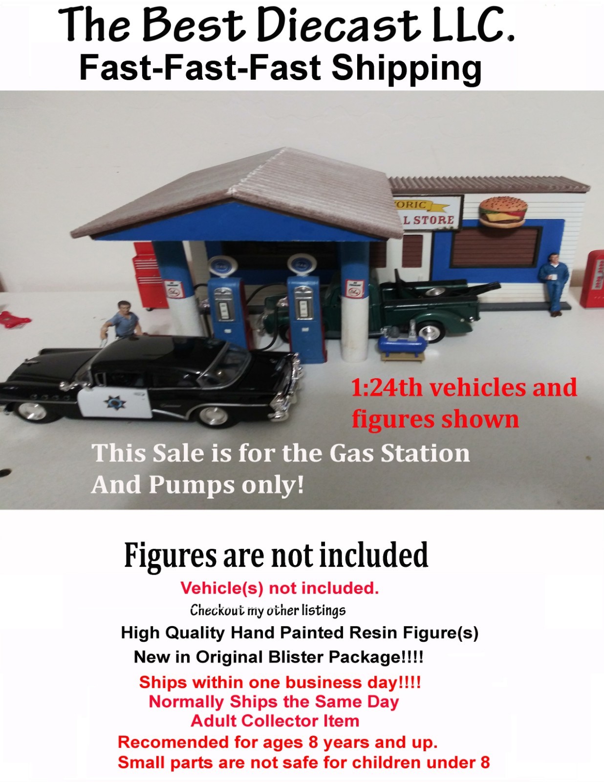 Gas Station Diorama American Diorama 1:18  or can be used with 1:24th figures