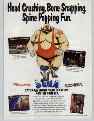 Saturday Night Slam Masters SNES Sega Genesis 1994 Print Ad/Poster Official Rare