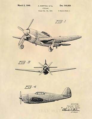 Vintage Airplane 1940s Official US Patent Art Print- Antique Aircraft WWII - 661